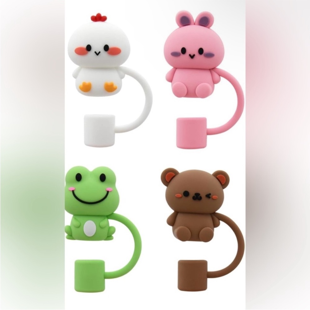 Cute Animal Straw Protectors/Covere Set